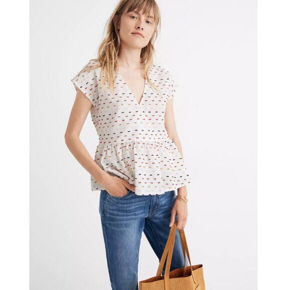 Madewell Peplum Crossover Top in Rainbow Clipdot - Picture 1 of 11
